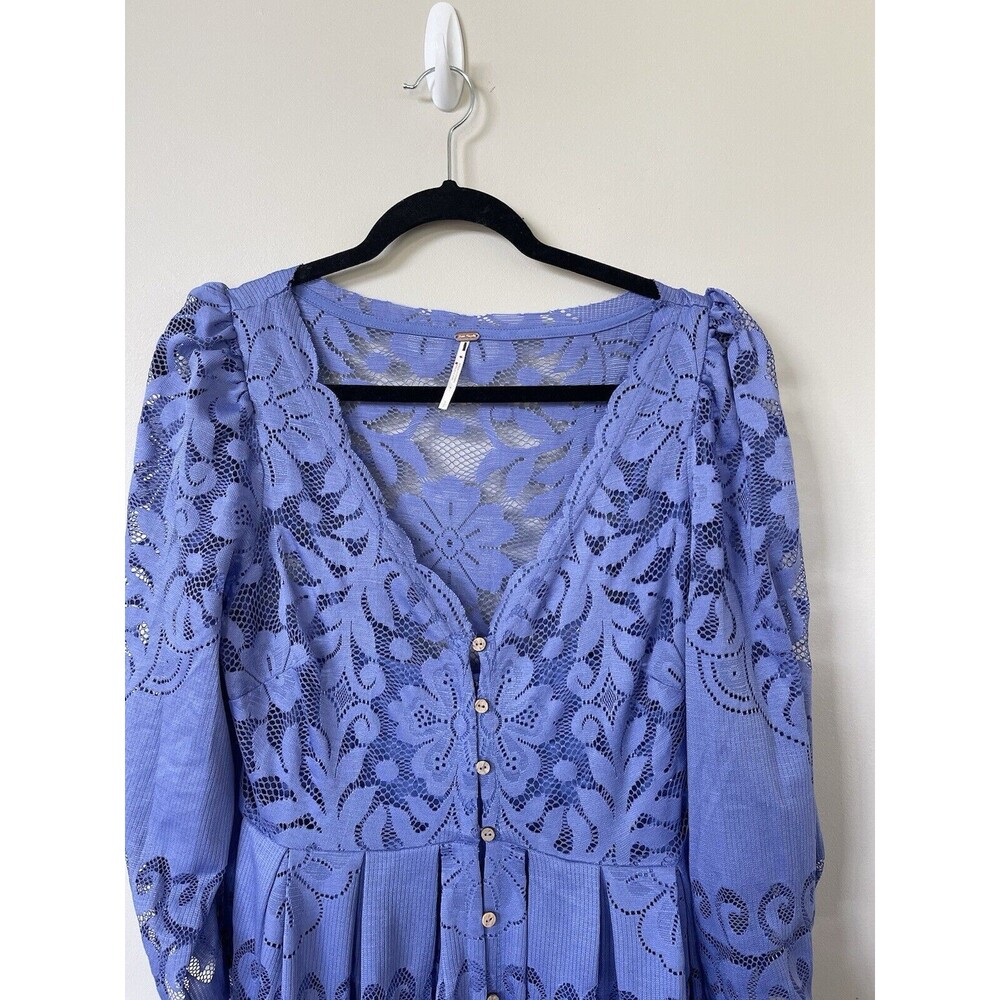 Free People Shadow Dance Midi Dress Persian Jewel Blue Lace Stretch Sz S New View 4